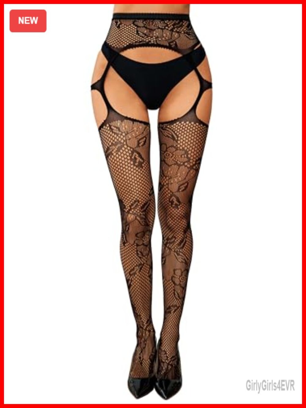Psixnc Suspender Tights High Waist Fishnet Nylon Spandex Floral Patterned